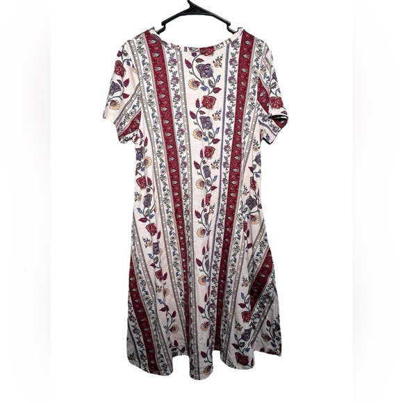 LuLaRoe Floral Stripe Short Sleeve Swing Dress – Size Large - Picture 5 of 5
